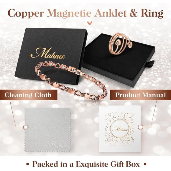 Copper Magnetic Ankle Bracelet for Women with Heart Ring Adjustable Copper Jewel - Picture 6 of 7